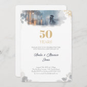 Invitation Anniversaire du mariage Golden Rain Romance (Devant / Derrière)