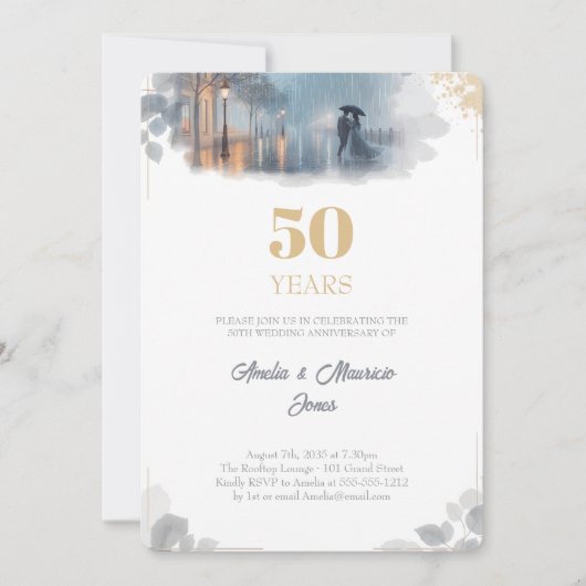 Invitation Anniversaire du mariage Golden Rain Romance (Devant)