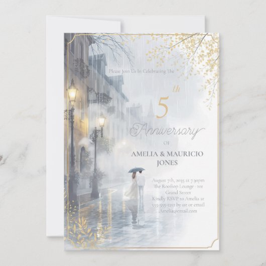 Invitation Anniversaire du mariage Golden Rain Romance (Devant)