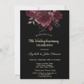 Invitation Anniversaire du Mariage noir Rose de Bourgogne chi (Devant)
