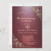 Invitation Anniversaire du Mariage rouge foncé dans le cadre (Devant)