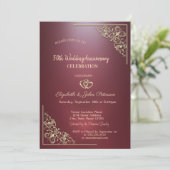 Invitation Anniversaire du Mariage rouge foncé dans le cadre (Debout devant)