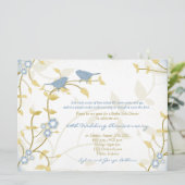Invitation Anniversaire du Mariage Song Birds Blue Gold Diamo (Debout devant)