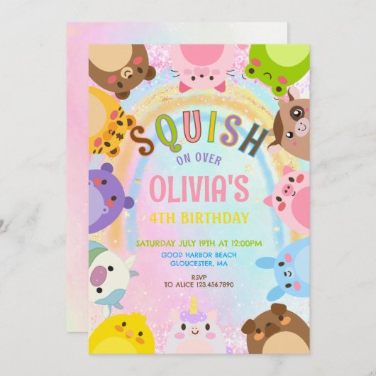 Invitation Anniversaire du mignon Squishmallow (Devant / Derrière)