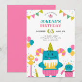 Invitation Anniversaire du monstre de dessin (Devant / Derrière)