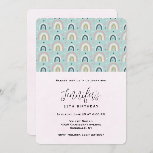 Invitation Anniversaire du Motif arc-en-ciel mignon (Devant / Derrière)