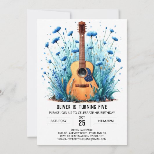 Invitation Anniversaire du musicien Pastel Guitar Boy (Devant)