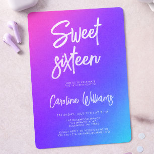 Invitation Anniversaire du Neon Sweet sixteen moderne