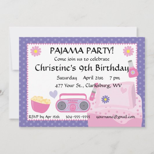 Invitation Anniversaire du Pajama Party (Devant)