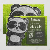 Invitation Anniversaire du Panda magique Parties scintillant (Devant / Derrière)