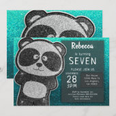 Invitation Anniversaire du Panda magique Parties scintillant (Devant / Derrière)