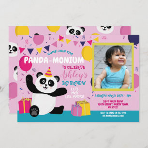 Invitation Anniversaire du Panda Panda-monium Photo rose