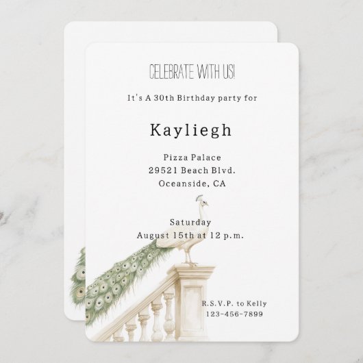 Invitation Anniversaire du paon blanc (Devant / Derrière)