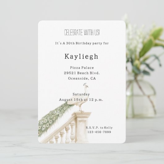 Invitation Anniversaire du paon blanc (Debout devant)