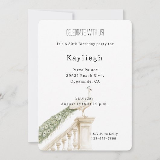 Invitation Anniversaire du paon blanc (Devant)