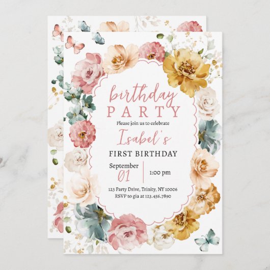 Invitation Anniversaire du papillon (Devant / Derrière)