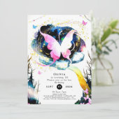 Invitation Anniversaire du papillon Boho rose (Debout devant)