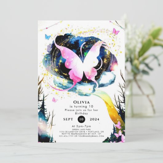 Invitation Anniversaire du papillon Boho rose (Debout devant)