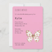 Invitation Anniversaire du papillon des Coeurs roses (Devant)
