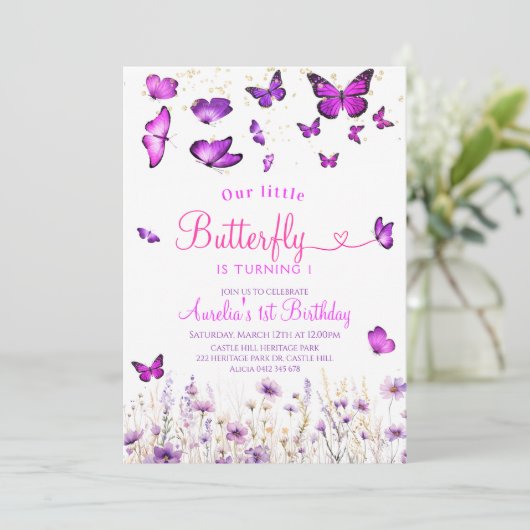 Invitation Anniversaire du papillon pourpre (Debout devant)