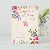 Invitation Anniversaire du papillon rose (Debout devant)