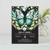 Invitation Anniversaire du papillon vert de Sage moderne (Debout devant)