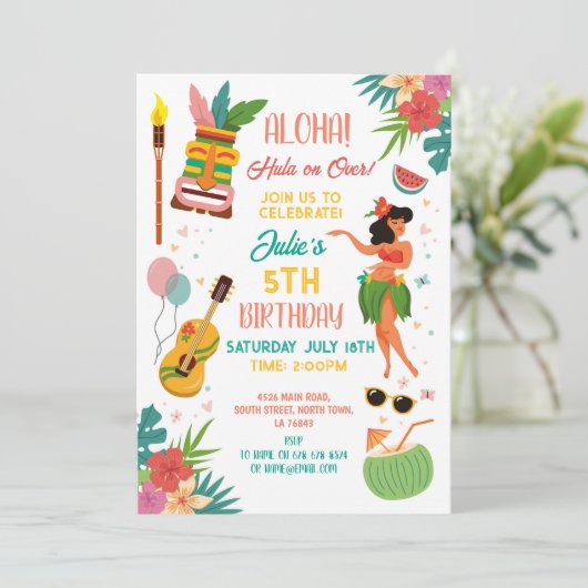 Invitation Anniversaire du parti Aloha Tiki Lei Aloha (Debout devant)