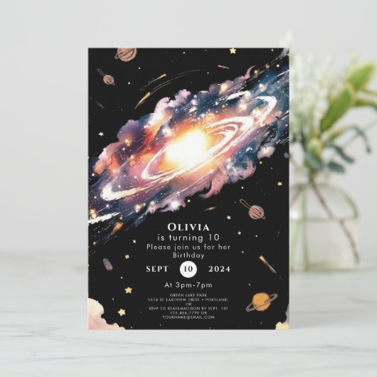 Invitation Anniversaire du Pastel Boho Space (Debout devant)