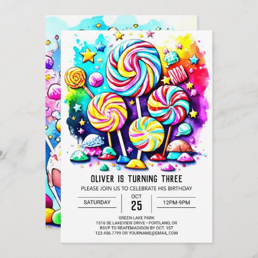 Invitation Anniversaire du Pastel Candyland (Devant / Derrière)
