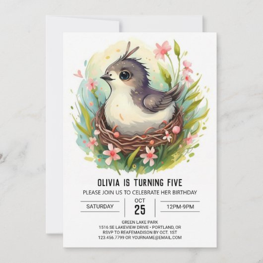 Invitation Anniversaire du Pastel Cute Bird (Devant)