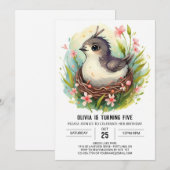 Invitation Anniversaire du Pastel Cute Bird (Devant / Derrière)