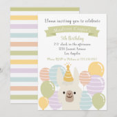 Invitation Anniversaire du Pastel Llama et des Balloons (Devant / Derrière)