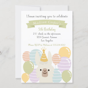 Invitation Anniversaire du Pastel Llama et des Balloons