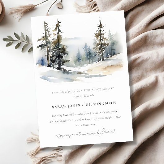Invitation Anniversaire du paysage de neige des pins d'hiver