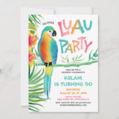 Invitation Anniversaire du perroquet tropical d'Aloha Luau (Devant)