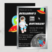 Invitation Anniversaire du petit astronaute dans l'espace ext (Devant / Derrière)