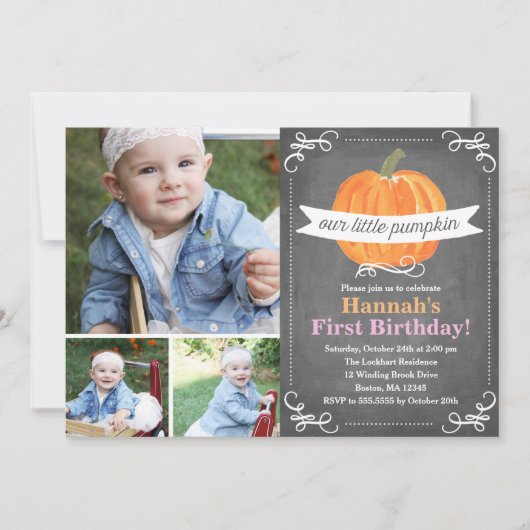 Invitation Anniversaire du Petit Citrouille Chalkboard (Devant)