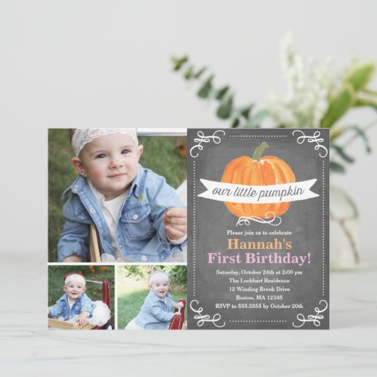 Invitation Anniversaire du Petit Citrouille Chalkboard (Debout devant)