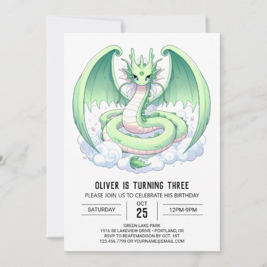 Invitation Anniversaire du petit dragon magique (Devant)