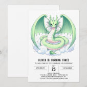 Invitation Anniversaire du petit dragon magique (Devant / Derrière)