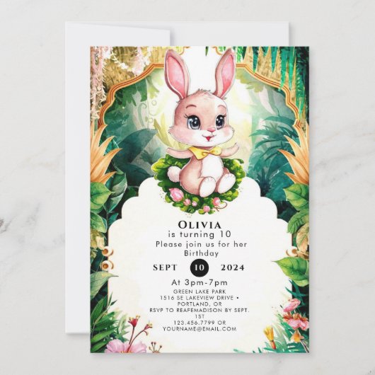 Invitation Anniversaire du petit lapin mignon (Devant)