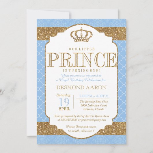 Invitation Anniversaire du Petit Prince Royal Light Blue Gold (Devant)