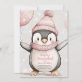 Invitation Anniversaire du pingouin lunaire | rose vintage (Devant)