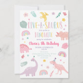 Invitation Anniversaire du Pink Pastel Dinosaur à cinq saurus (Devant)