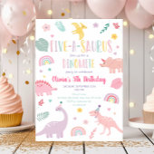 Invitation Anniversaire du Pink Pastel Dinosaur à cinq saurus