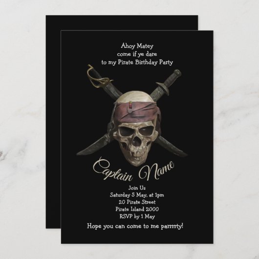 Invitation Anniversaire du Pirate (Devant / Derrière)