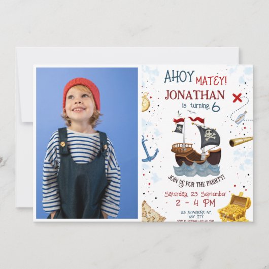Invitation Anniversaire du pirate Ahoy Pirate Boy Party avec  (Devant)