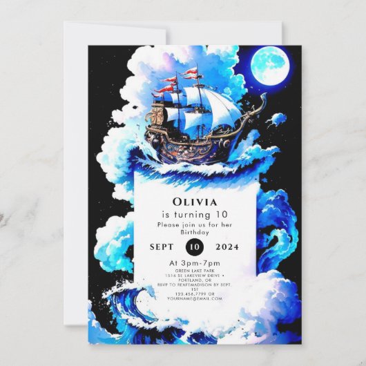 Invitation Anniversaire du pirate de mer Whimsical (Devant)