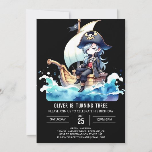 Invitation Anniversaire du pirate de navire simple (Devant)