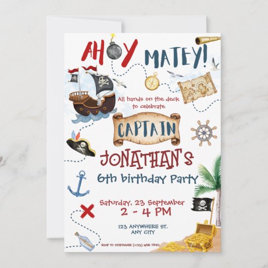 Invitation Anniversaire du Pirate mignon (Devant)